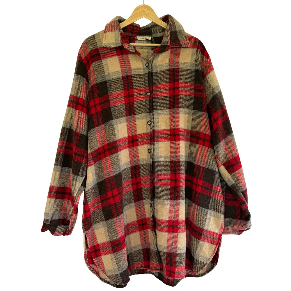 Adora Womens 2XL Red Plaid Flannel Shacket Longline Button Front Shirt CEJ1987AX